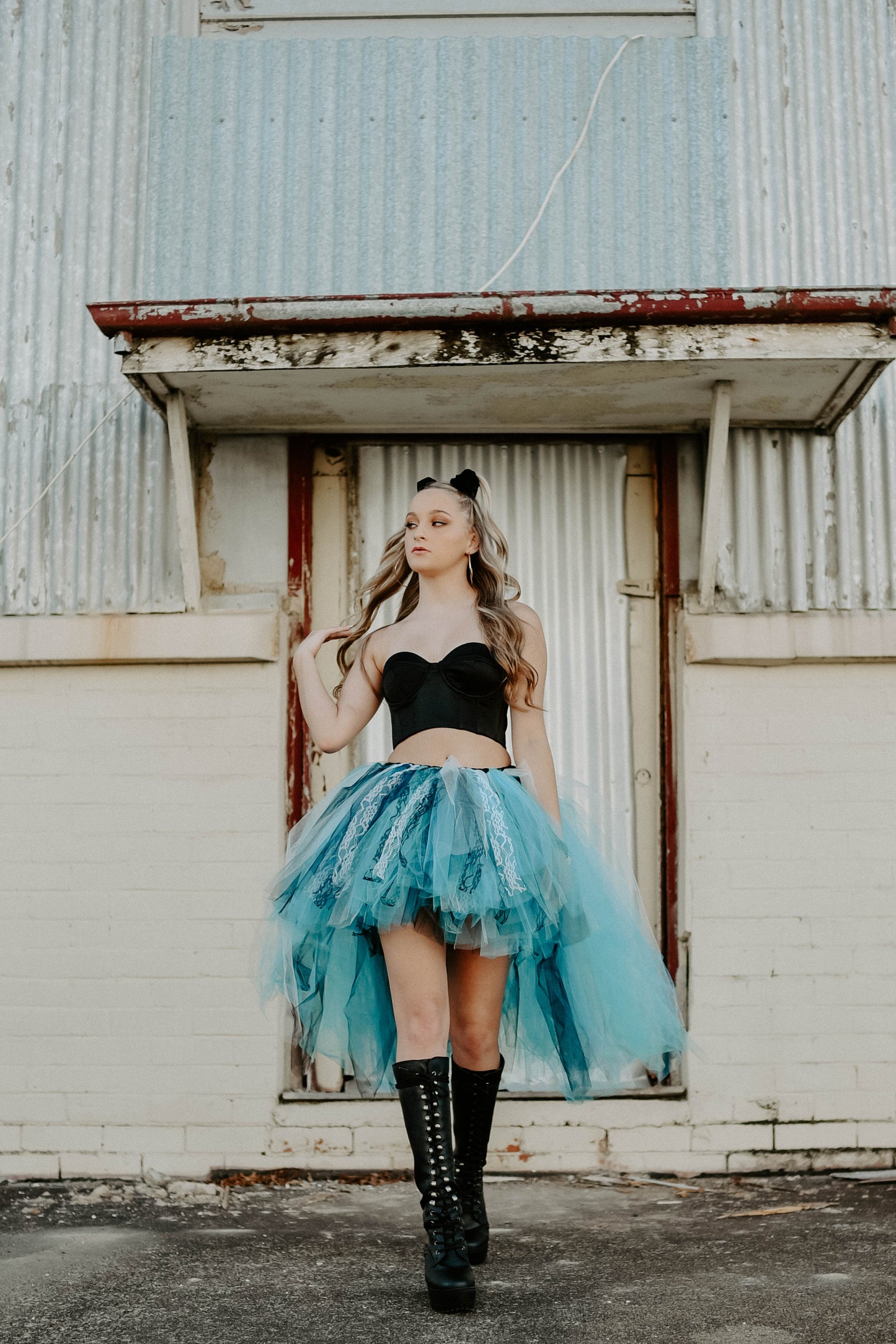Mint Teal & Black Lace High Low style Tutu