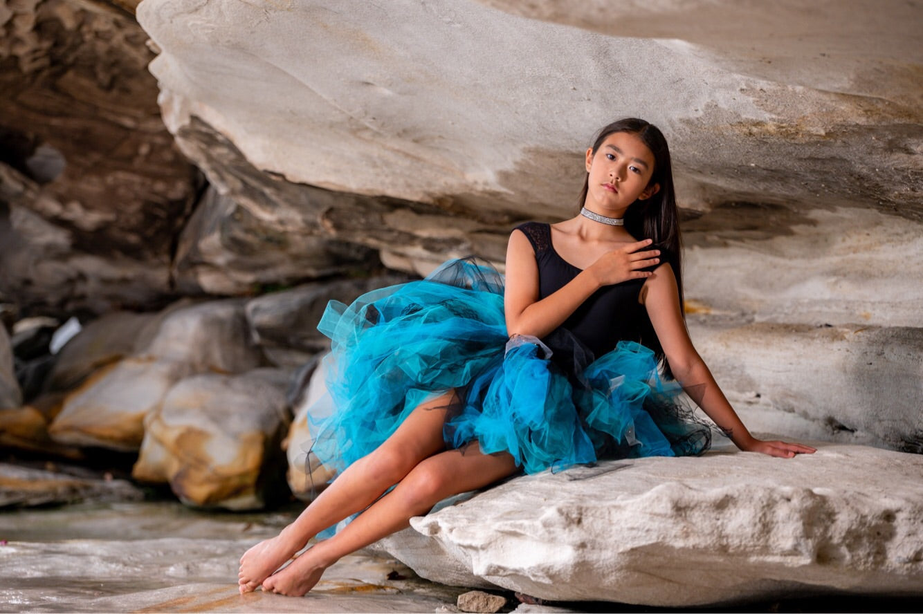 Teal & Black Lace High Low style Tutu